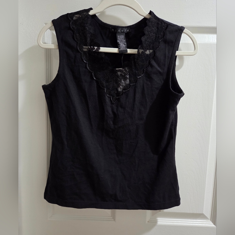 New Ninety Black Lace Trim Sleeveless Top